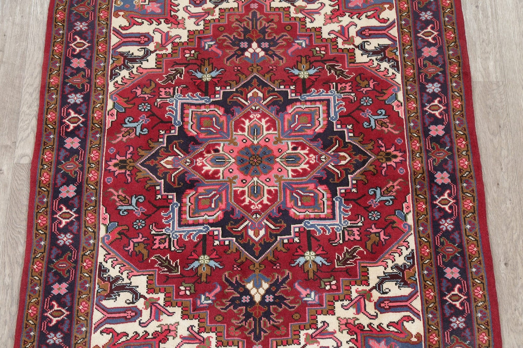 Geometric Red Heriz Persian Area Rug 5x6