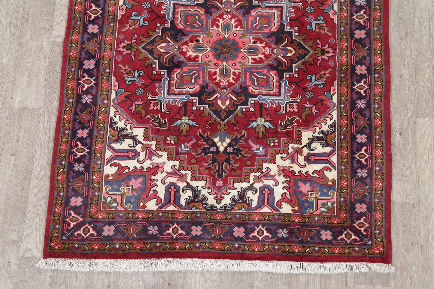 Geometric Red Heriz Persian Area Rug 5x6