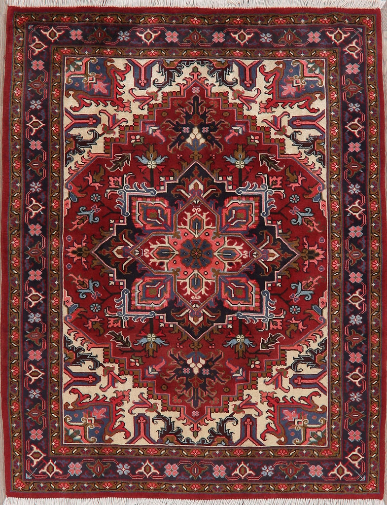 Geometric Red Heriz Persian Area Rug 5x6