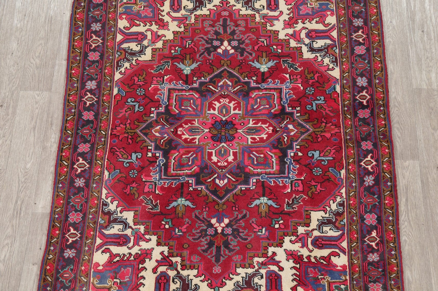 Geometric Red Heriz Persian Area Rug 5x6