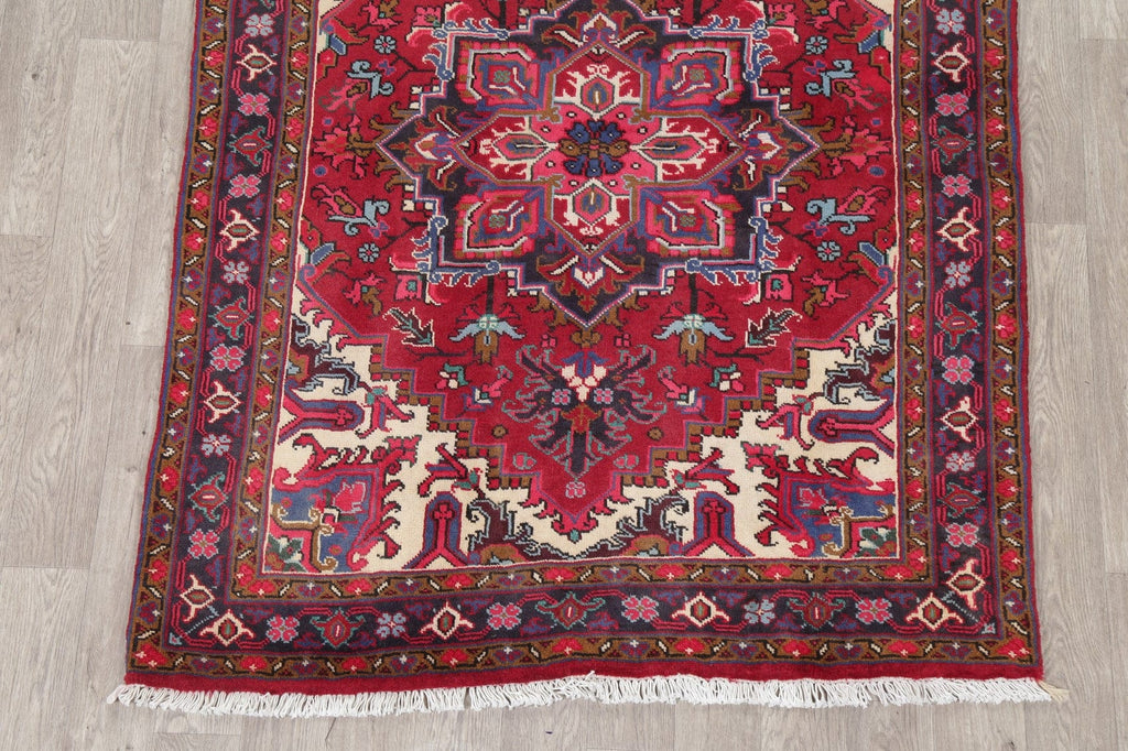 Geometric Red Heriz Persian Area Rug 5x6