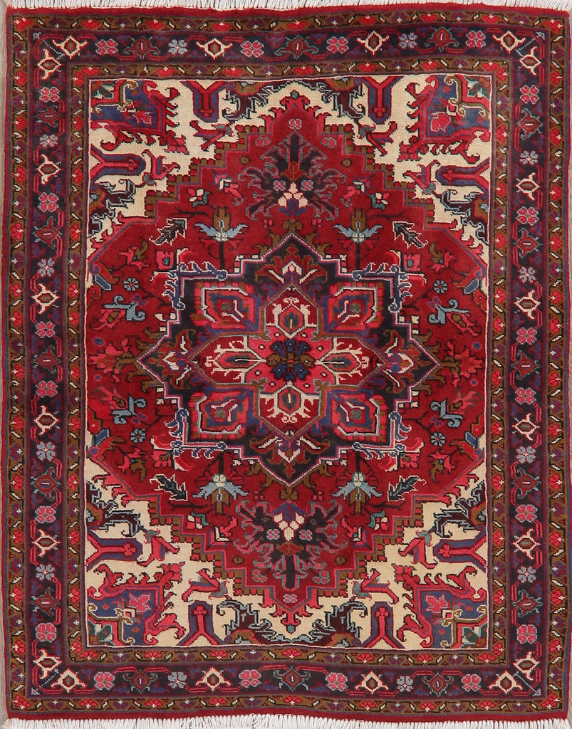 Geometric Red Heriz Persian Area Rug 5x6