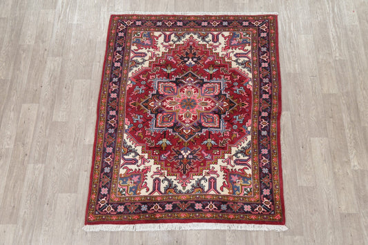 Geometric Red Heriz Persian Area Rug 5x6