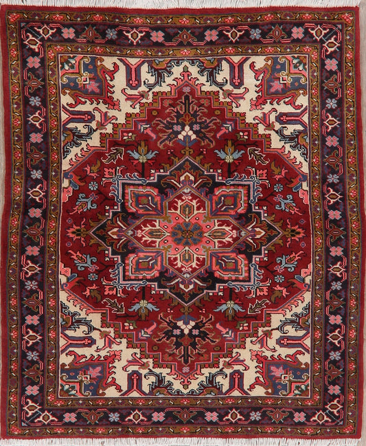 Geometric Red Heriz Persian Area Rug 5x6