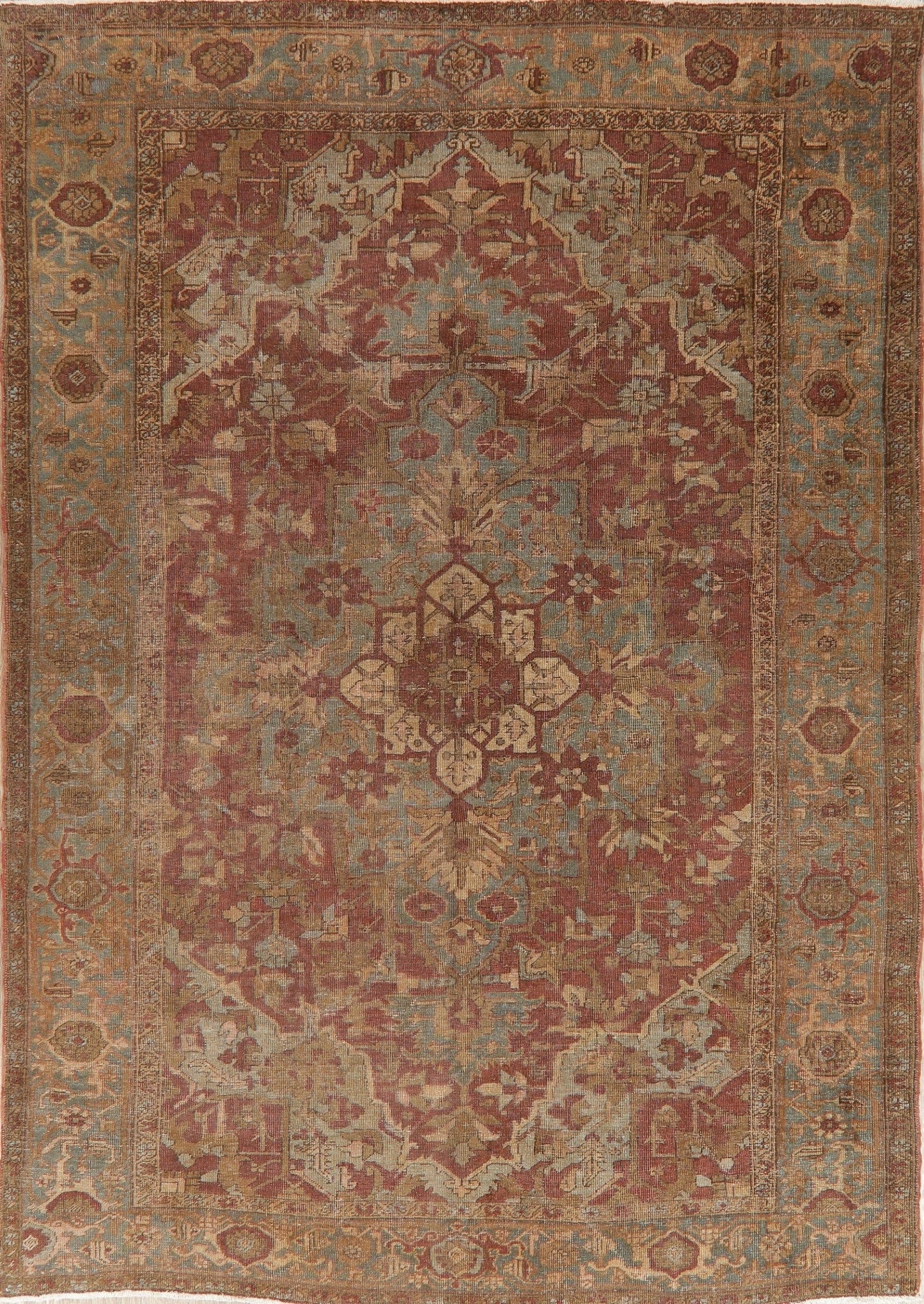 Antique Geometric Heriz Serapi Persian Area Rug 8x11