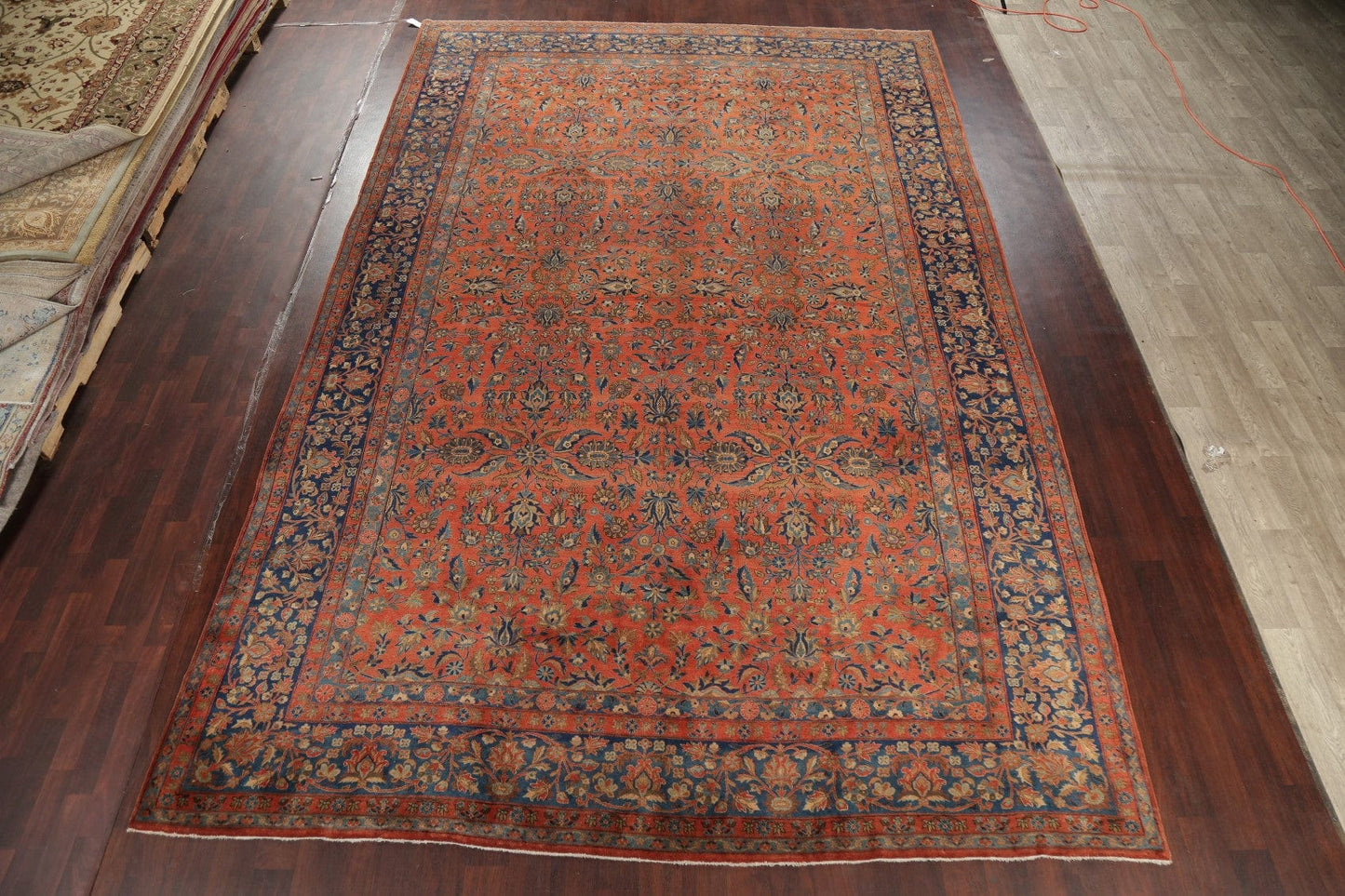 Antique Rust Floral Kashan Mohtasham Persian Area Rug 10x16