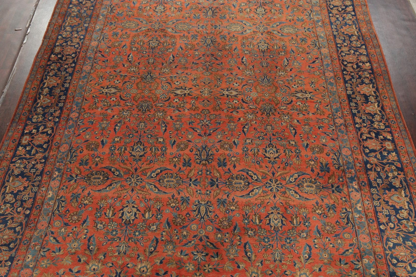 Antique Rust Floral Kashan Mohtasham Persian Area Rug 10x16