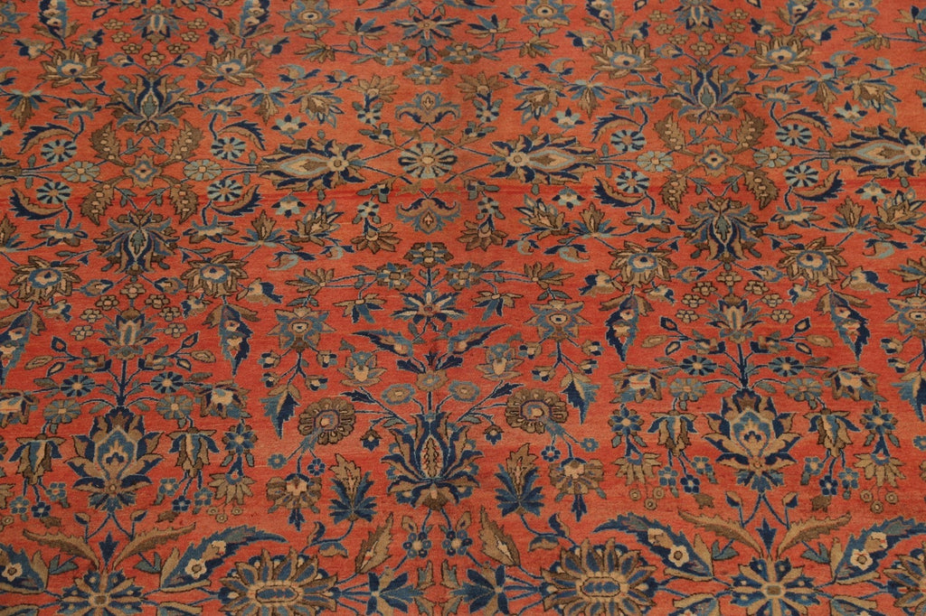 Antique Rust Floral Kashan Mohtasham Persian Area Rug 10x16