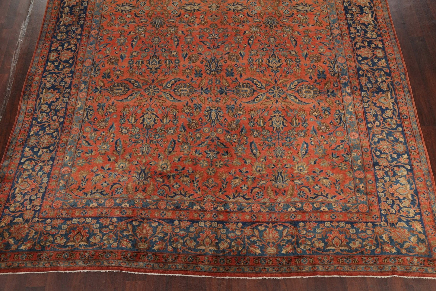 Antique Rust Floral Kashan Mohtasham Persian Area Rug 10x16