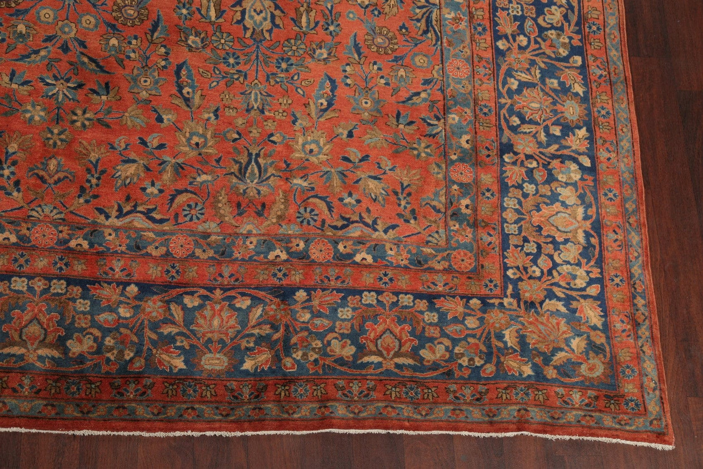 Antique Rust Floral Kashan Mohtasham Persian Area Rug 10x16