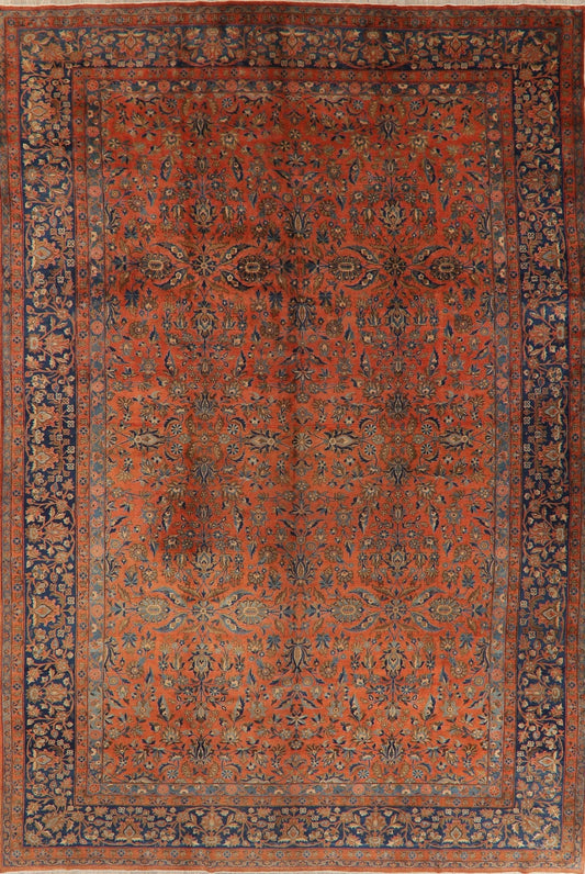 Antique Rust Floral Kashan Mohtasham Persian Area Rug 10x16