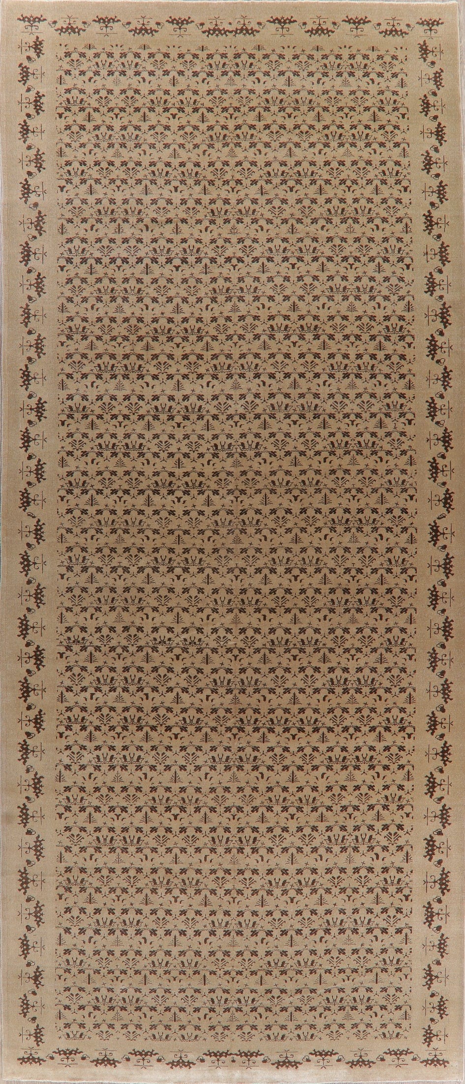 Vegetable Dye Beige Brown Oushak Turkish Large Rug 8x19