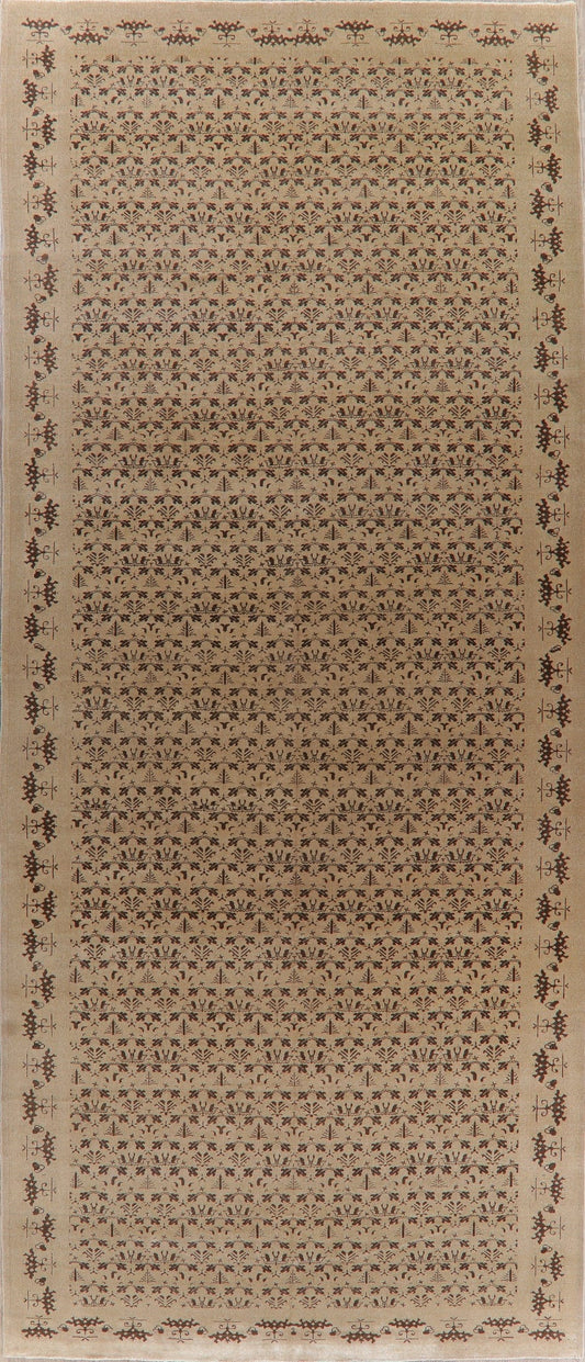 Vegetable Dye Beige Brown Oushak Turkish Large Rug 8x19