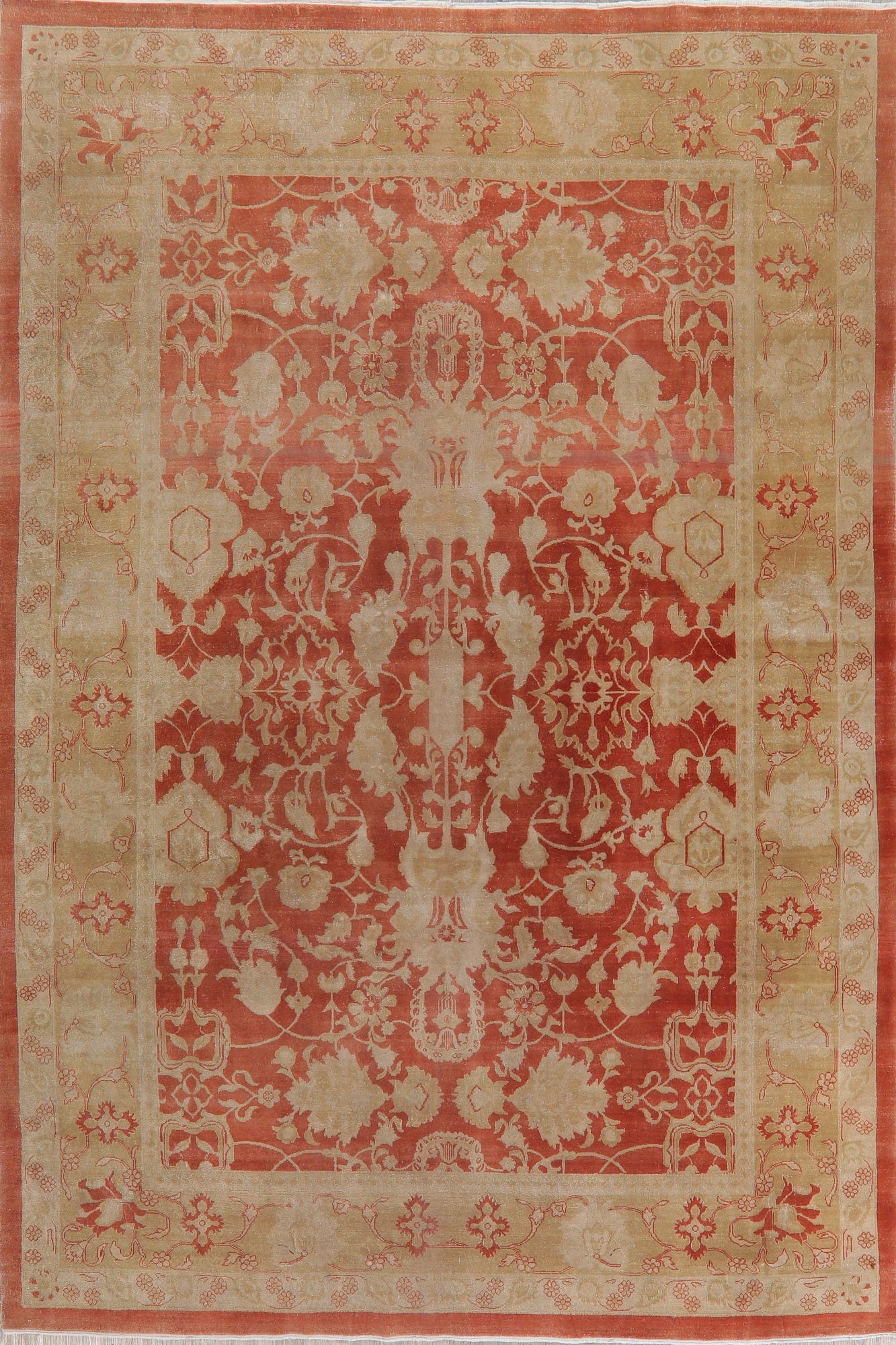 Vegetable Dye Floral Oushak Egyptian Rust Area Rug 9x13