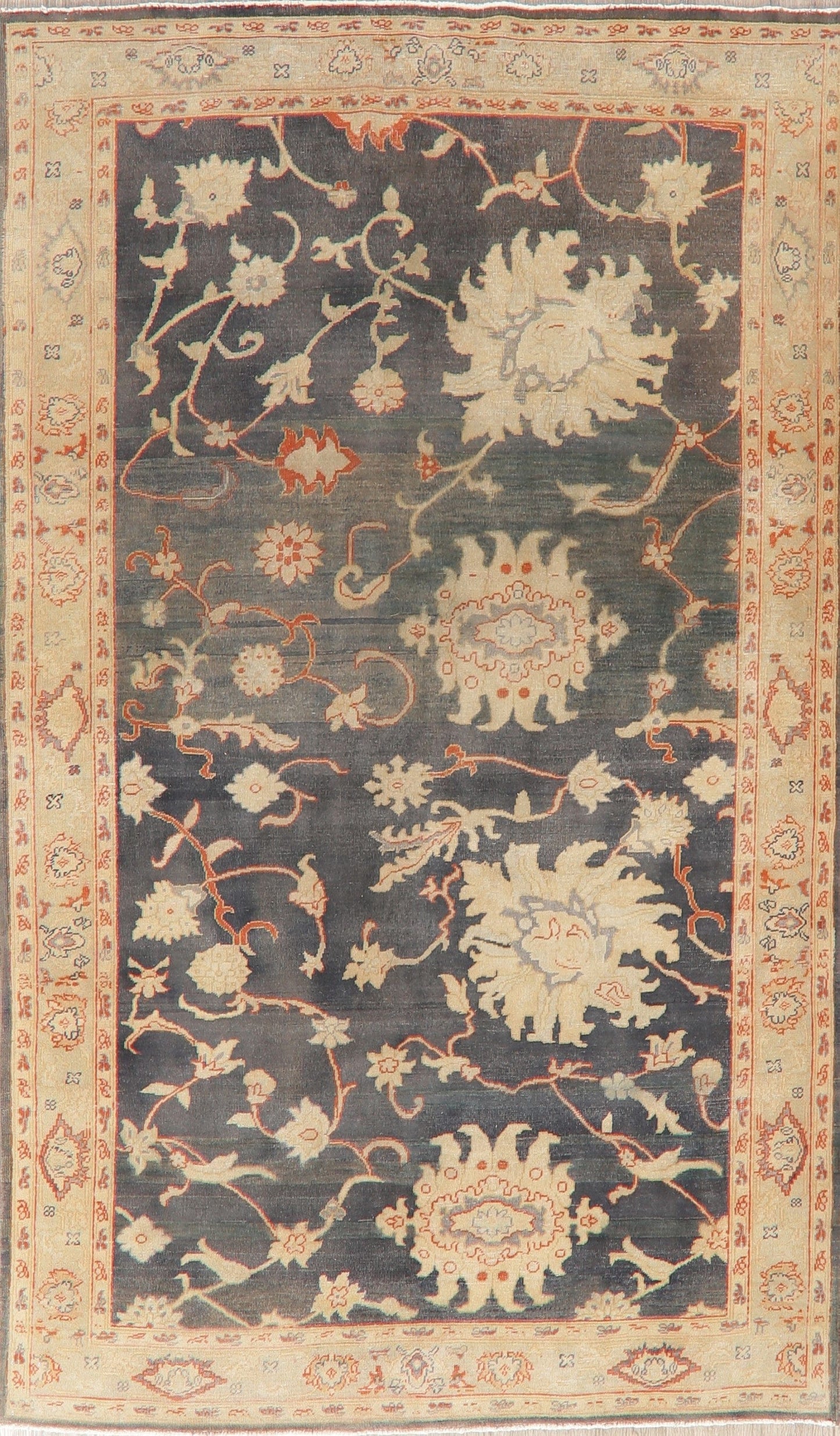 Vegetable Dye Floral Oushak Turkish Area Rug 6x9