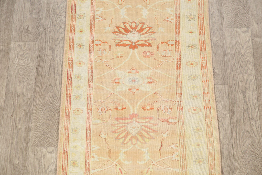 Vegetable Dye Floral Oushak Turkish Runner Rug 3x14