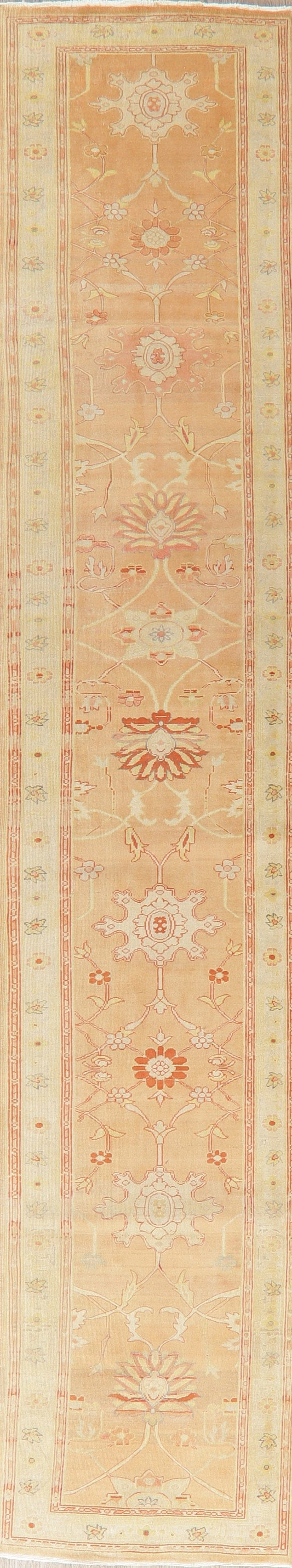 Vegetable Dye Floral Oushak Turkish Runner Rug 3x14