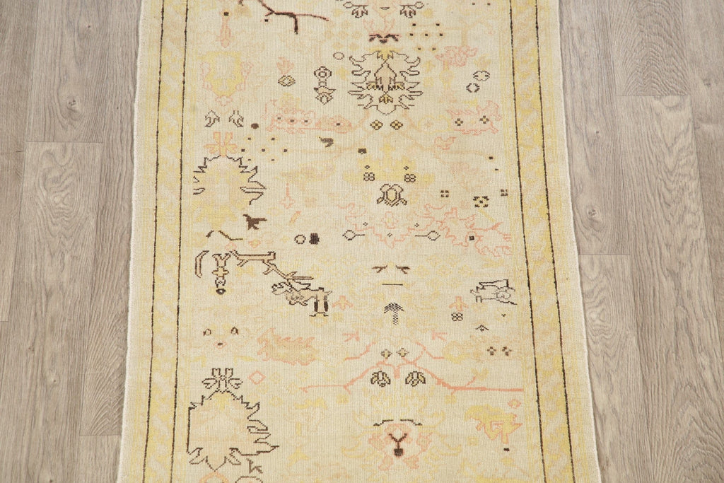 Geometric Oushak Turkish Runner Rug 3x12