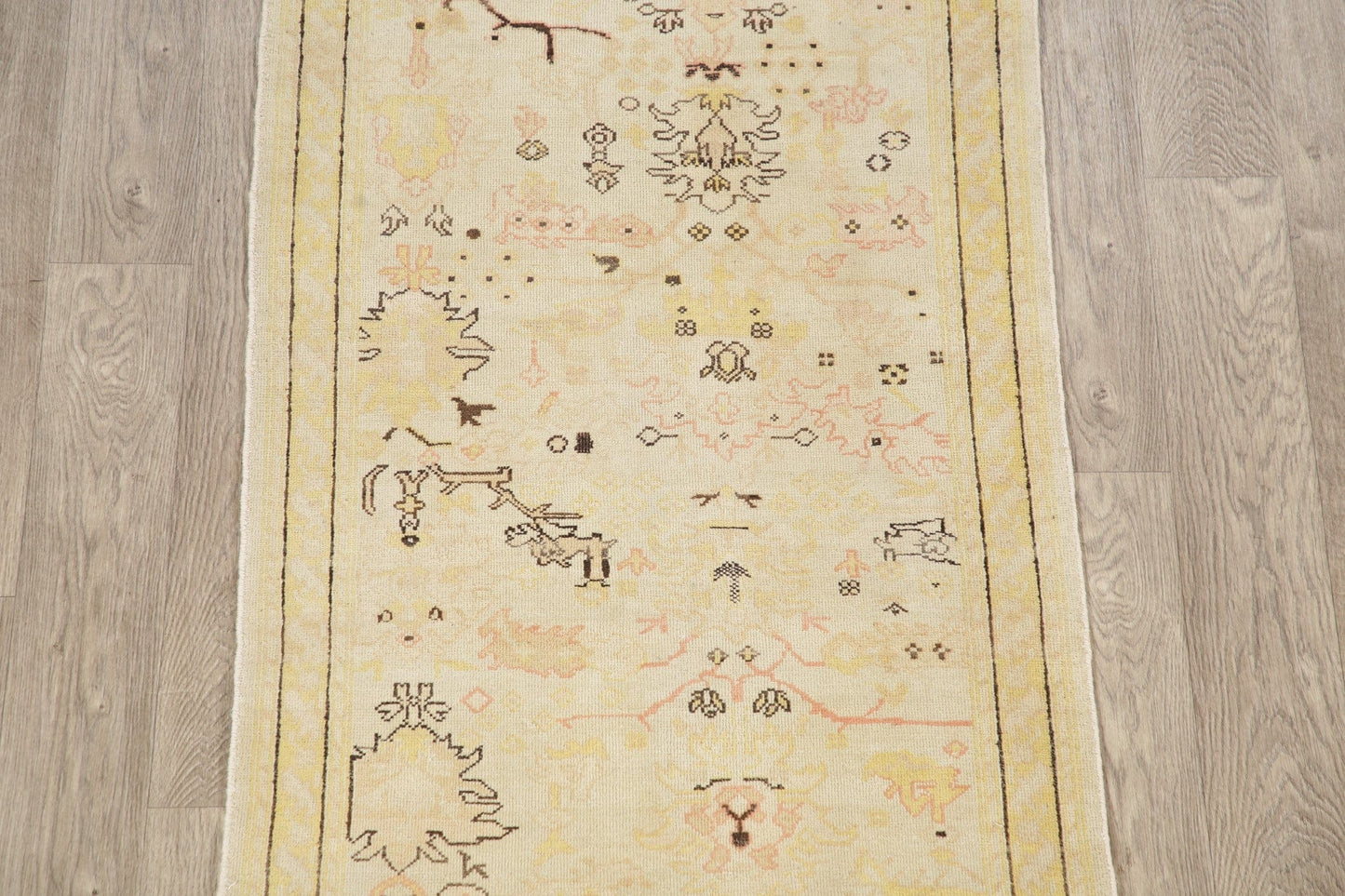 Geometric Oushak Turkish Runner Rug 3x12