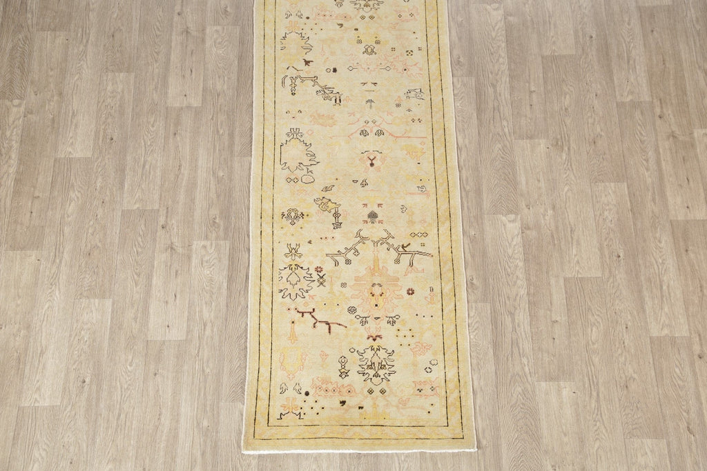 Geometric Oushak Turkish Runner Rug 3x12