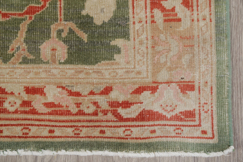 Vegetable Dye Green Oushak Turkish Runner Rug 3x12