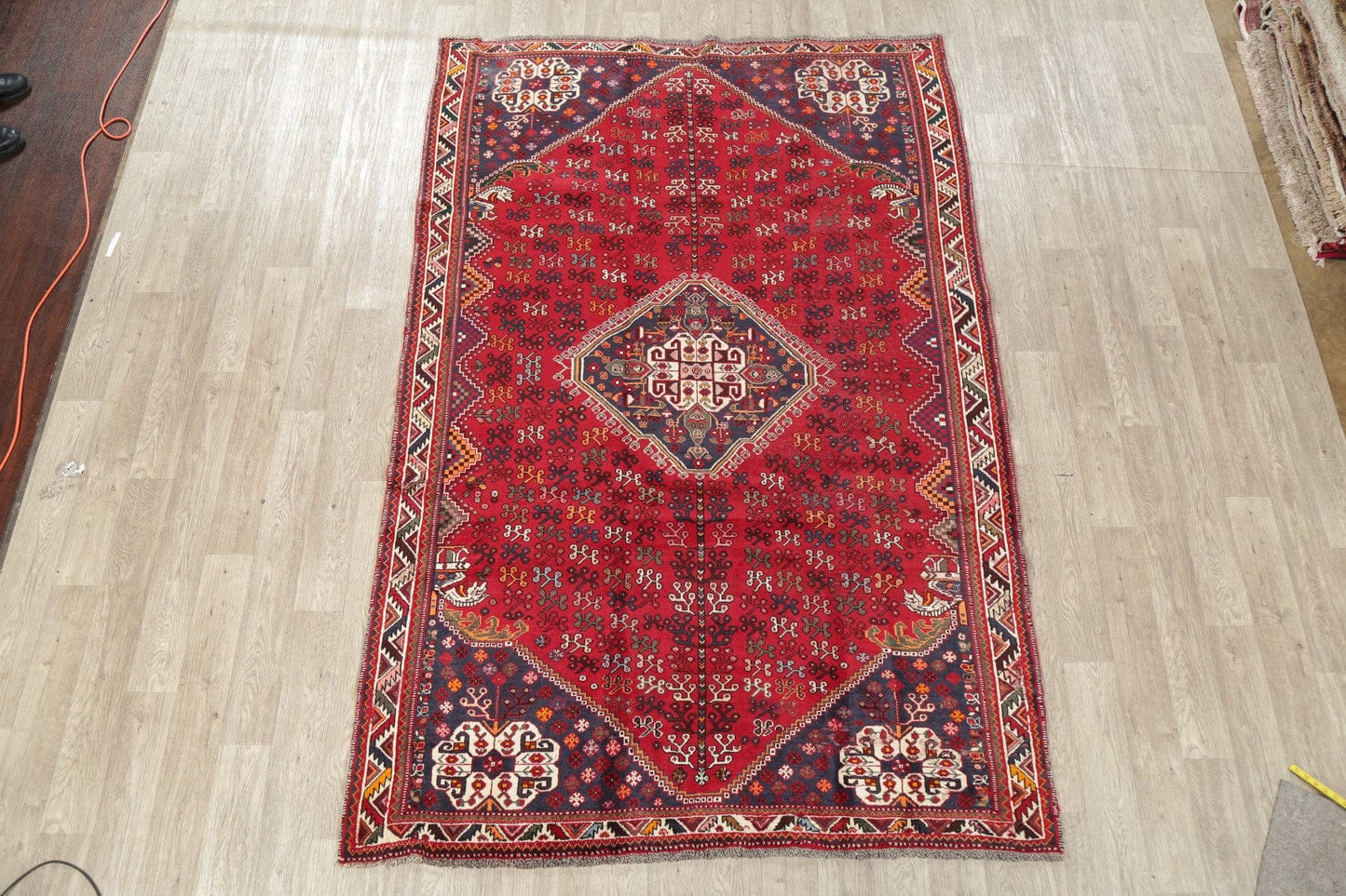 Vintage Red Geometric Shiraz Persian Area Rug 6x9