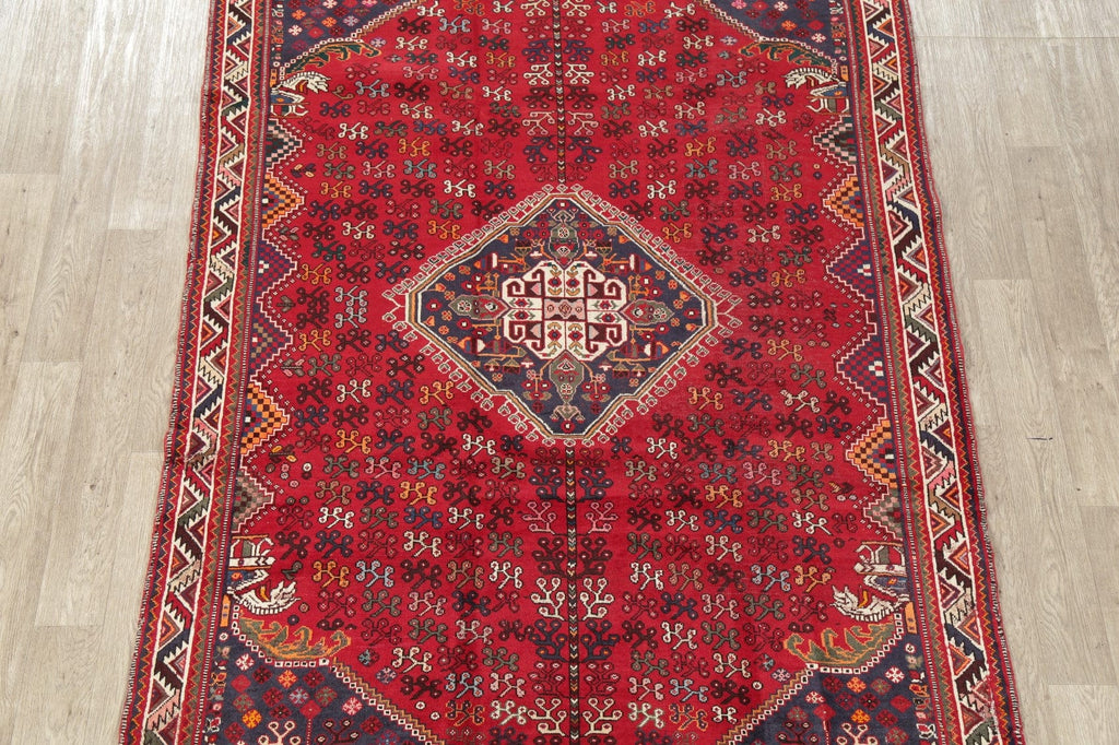 Vintage Red Geometric Shiraz Persian Area Rug 6x9