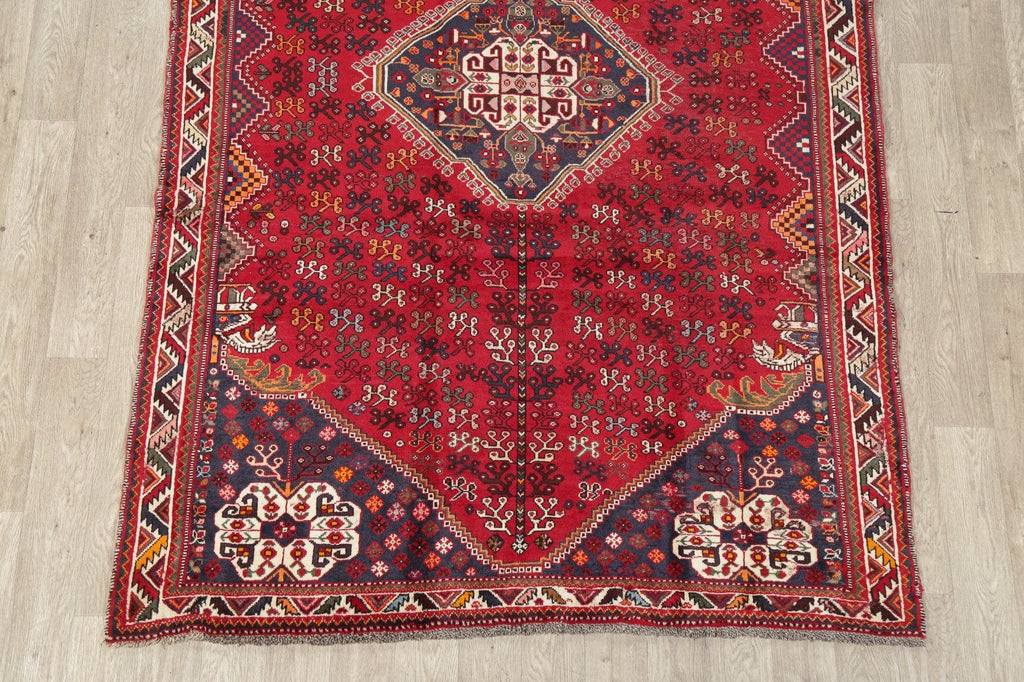 Vintage Red Geometric Shiraz Persian Area Rug 6x9