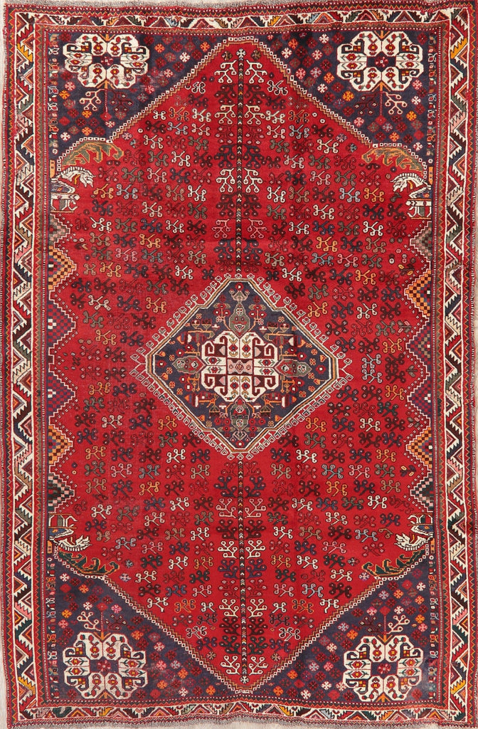 Vintage Red Geometric Shiraz Persian Area Rug 6x9