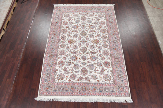 All-Over Floral Ivory Tabriz Persian Area Rug 7x10