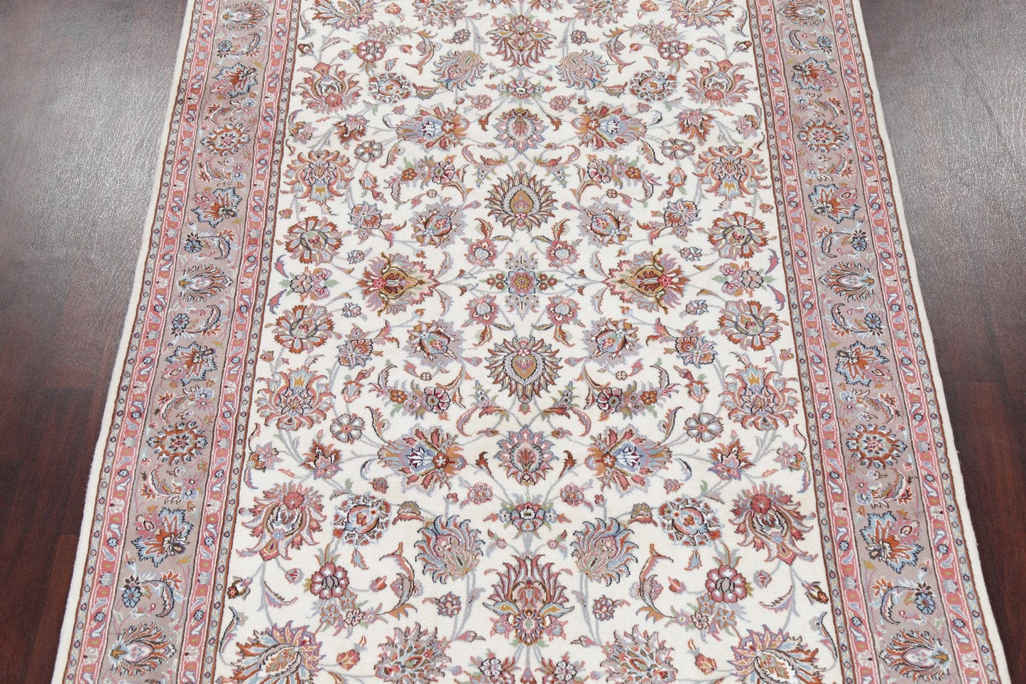 All-Over Floral Ivory Tabriz Persian Area Rug 7x10