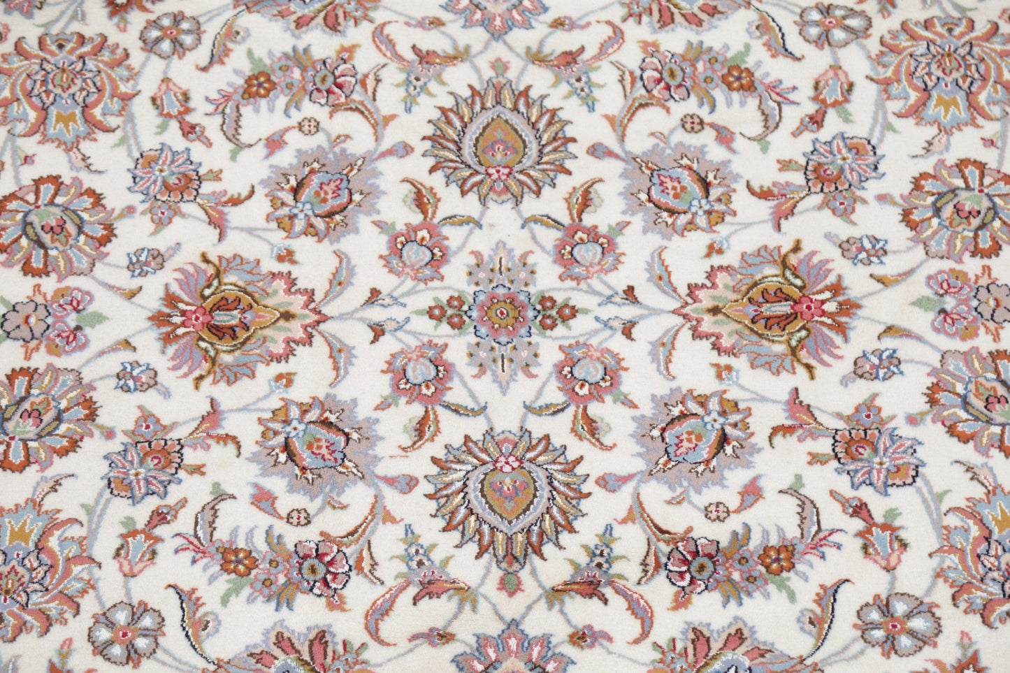 All-Over Floral Ivory Tabriz Persian Area Rug 7x10