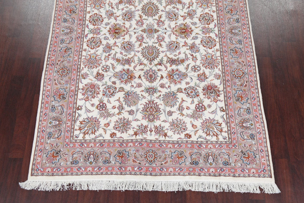 All-Over Floral Ivory Tabriz Persian Area Rug 7x10