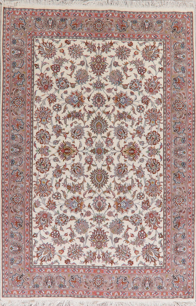 All-Over Floral Ivory Tabriz Persian Area Rug 7x10