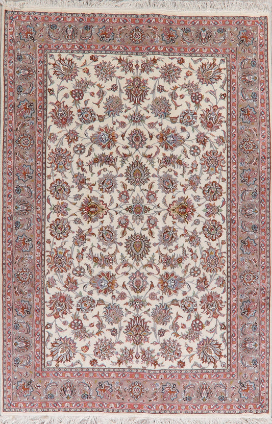 All-Over Floral Ivory Tabriz Persian Area Rug 7x10