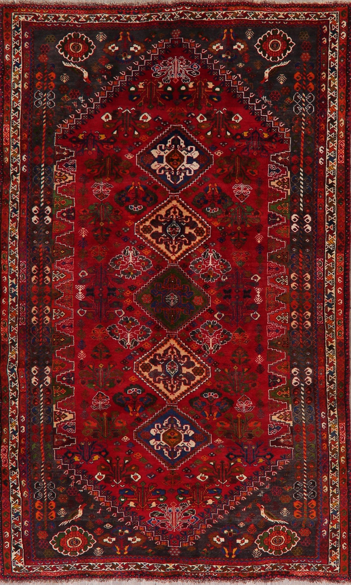 Geometric Animal Design Abadeh Red Persian Area Rug 6x9