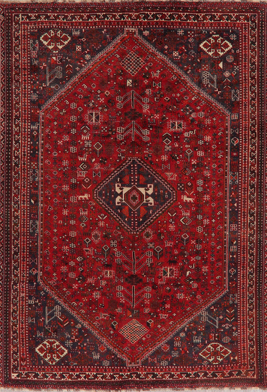 Antique Geometric Shiraz Red Persian Area Rug 7x10