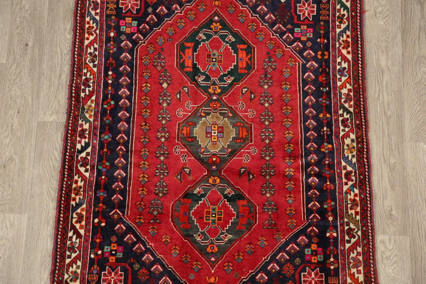 Geometric Red Abadeh Persian Area Rug 4x5