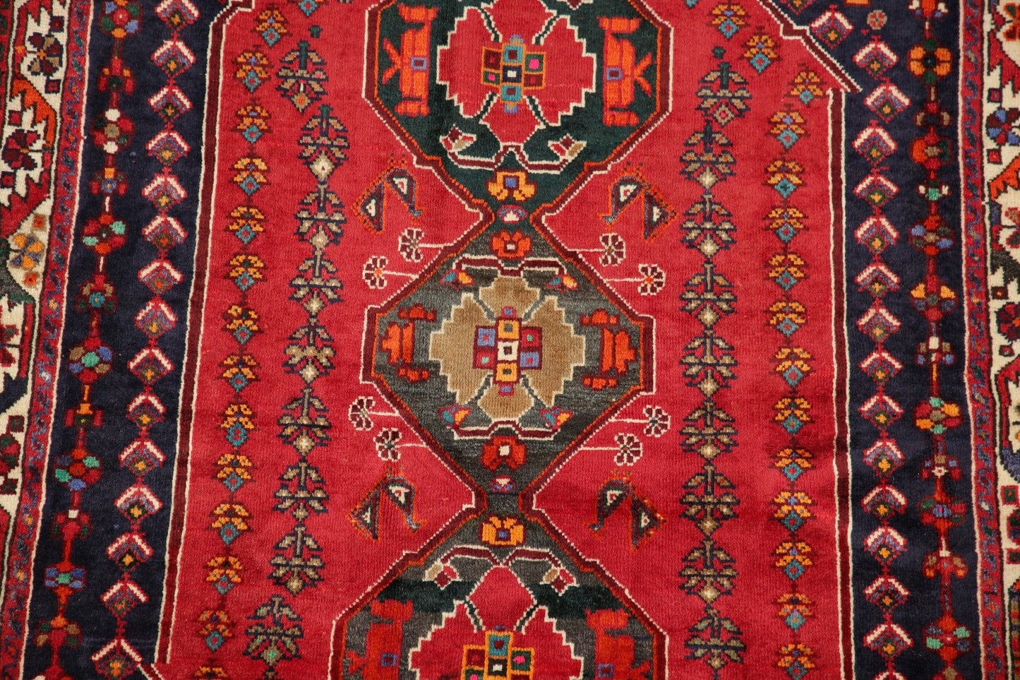 Geometric Red Abadeh Persian Area Rug 4x5