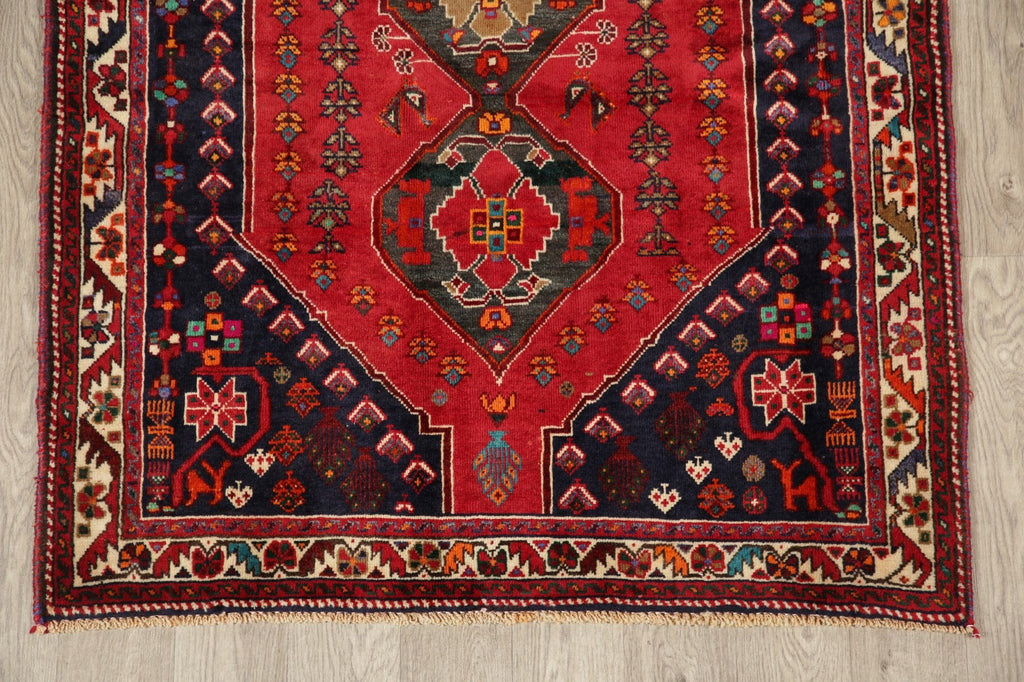 Geometric Red Abadeh Persian Area Rug 4x5