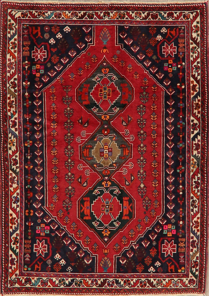 Geometric Red Abadeh Persian Area Rug 4x5