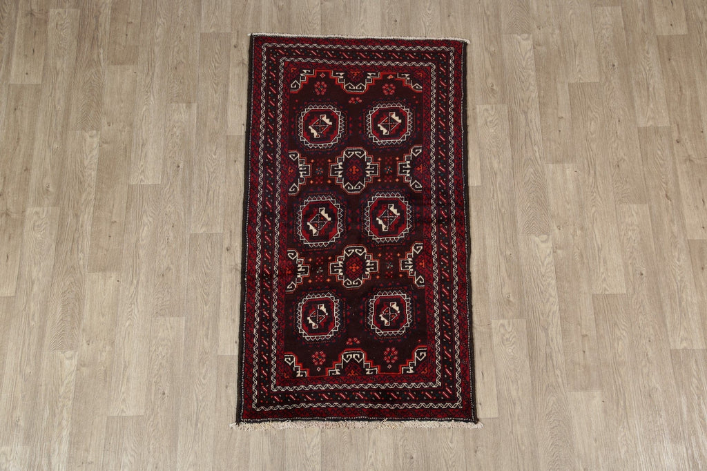 Dark Burgundy Geometric Balouch Oriental Area Rug 3x6