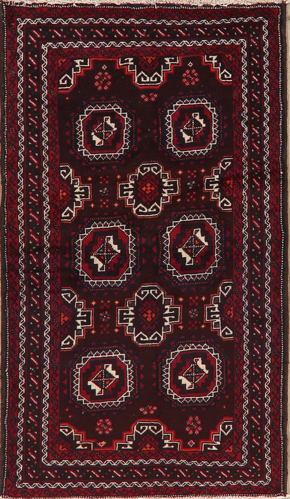 Dark Burgundy Geometric Balouch Oriental Area Rug 3x6