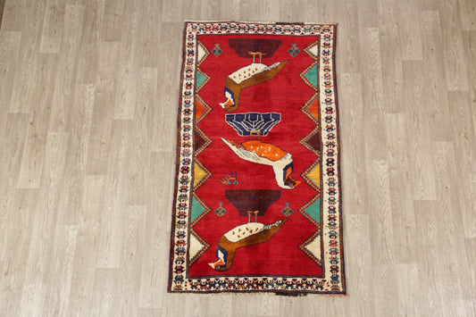 Animal Pictorial Red Gabbeh Shiraz Persian Area Rug 4x6