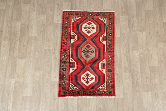 Geometric Red Hamedan Persian Area Rug 3x5