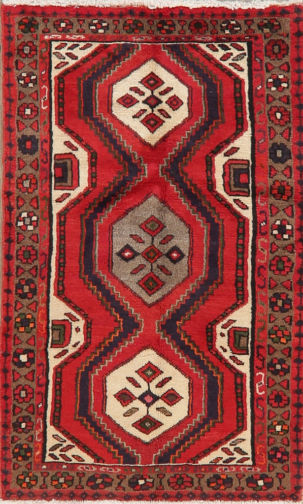 Geometric Red Hamedan Persian Area Rug 3x5