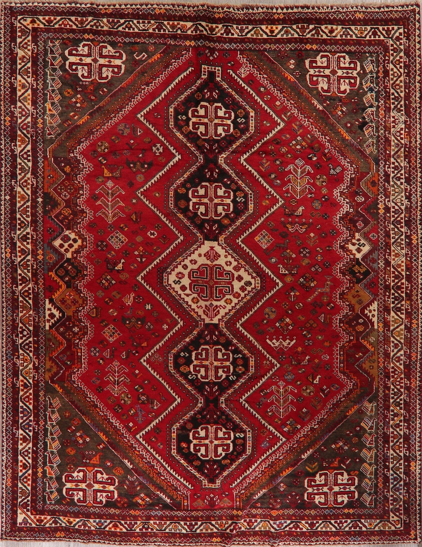 Vintage Tribal Shiraz Red Persian Area Rug 7x10