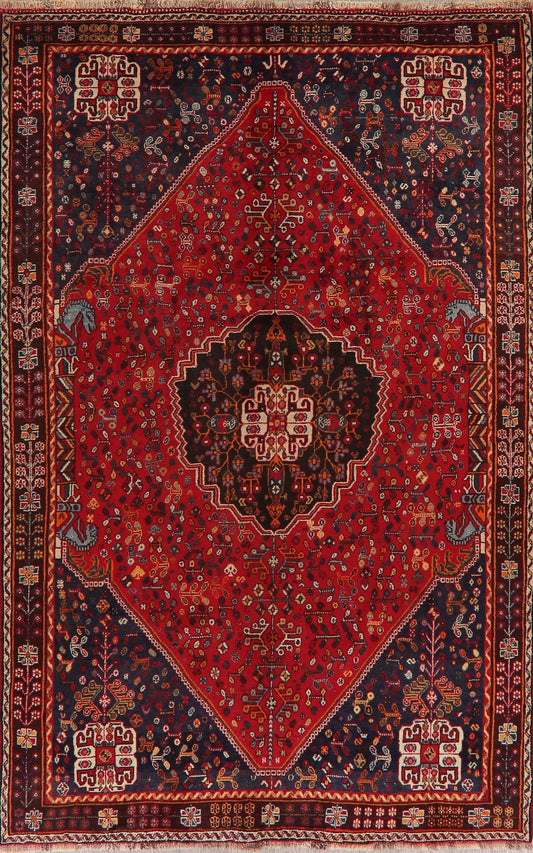 Vintage Geometric Shiraz Red Persian Area Rug 6x9