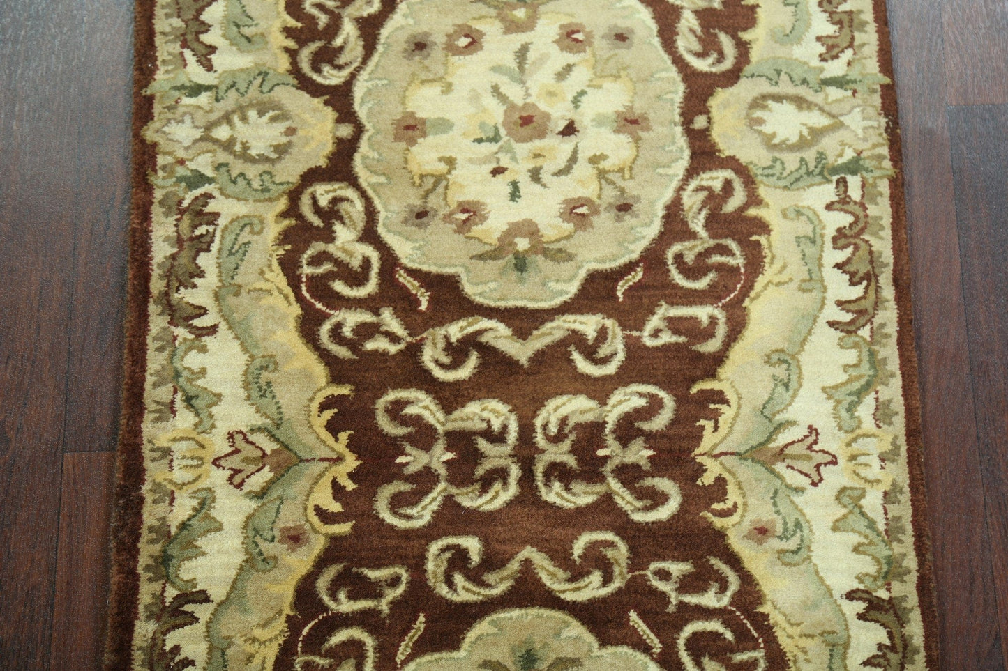 Victorian Style Aubusson Brown Runner Rug 3x9