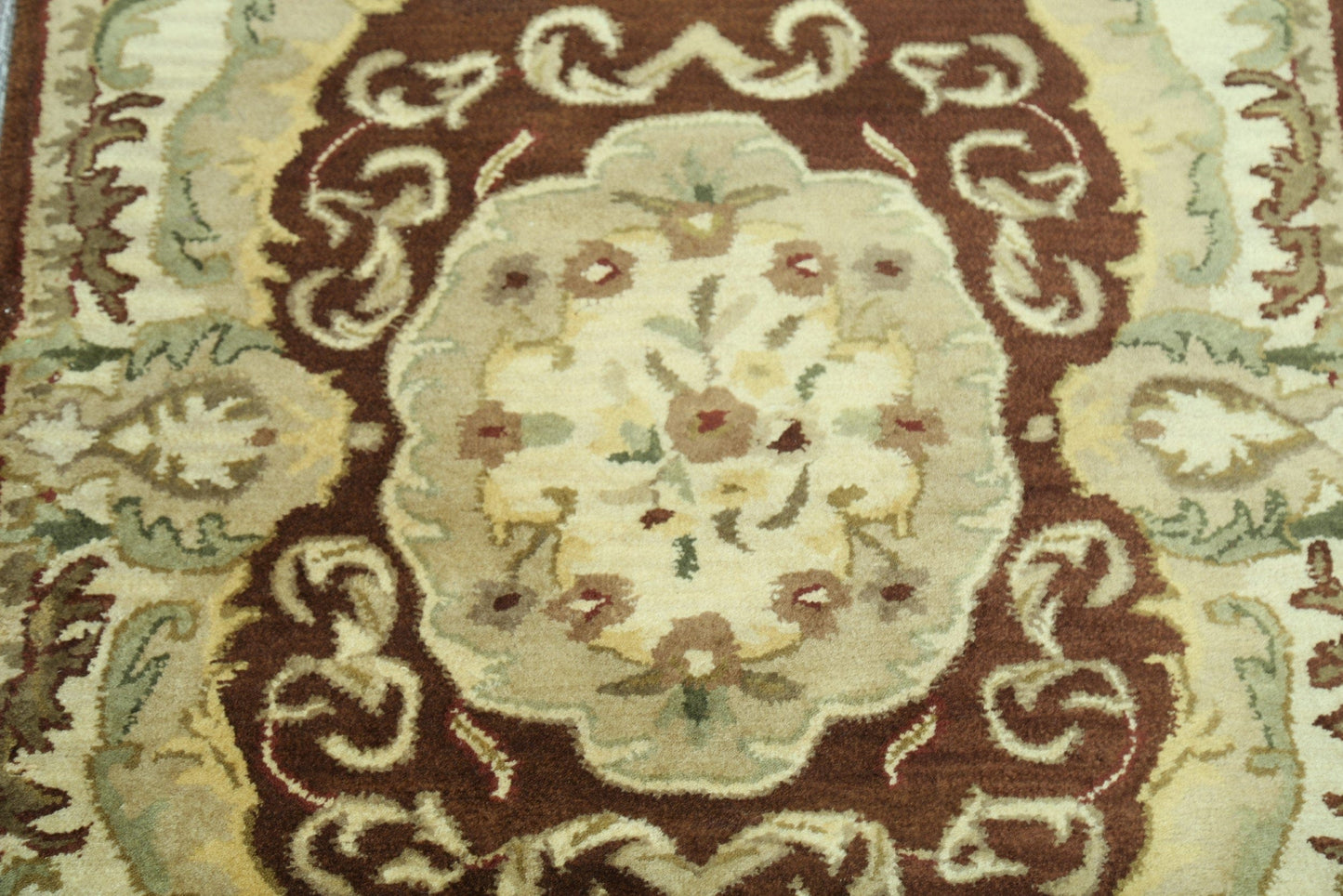 Victorian Style Aubusson Brown Runner Rug 3x9